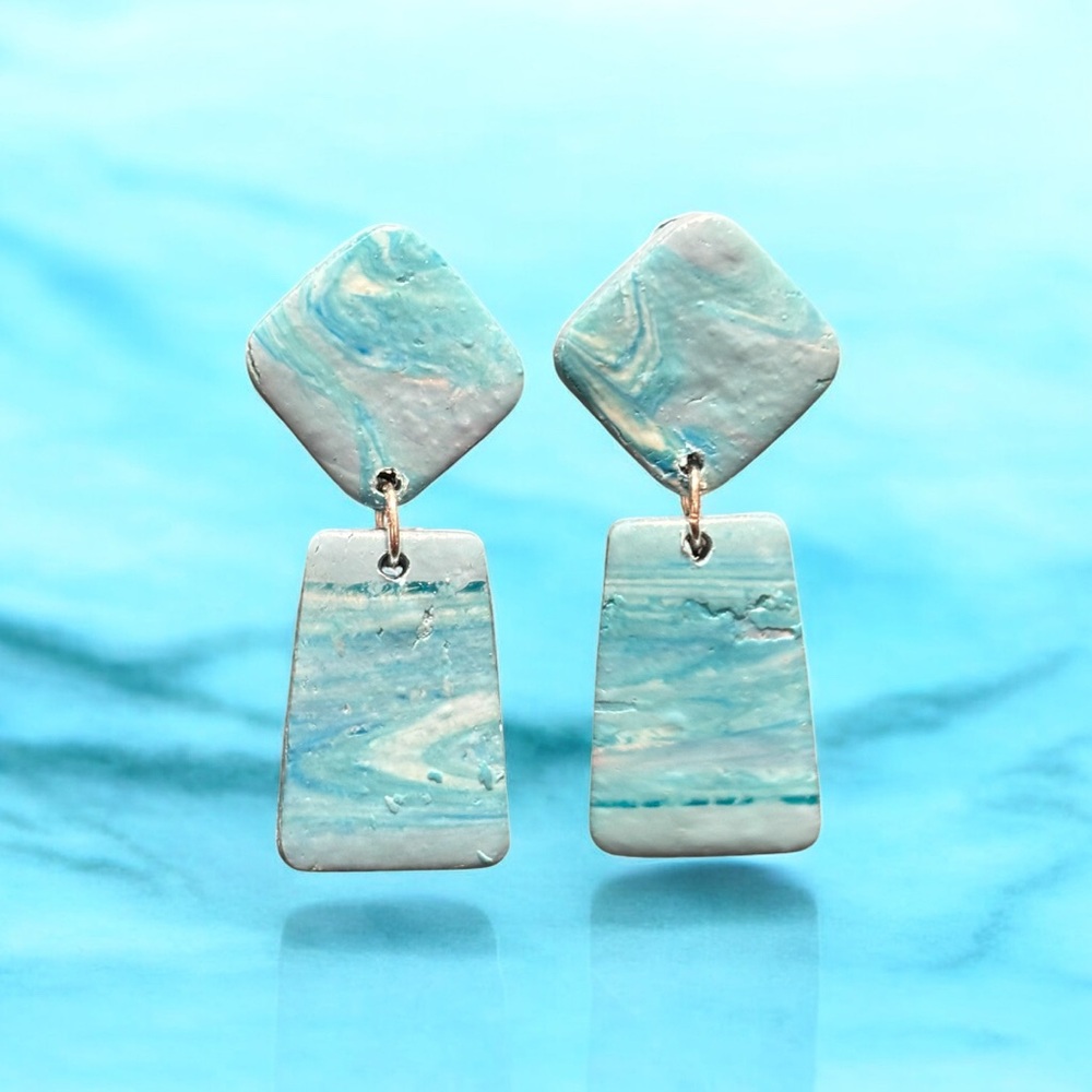 Polymer clay Chic Aqua Marble Geometric Earrings